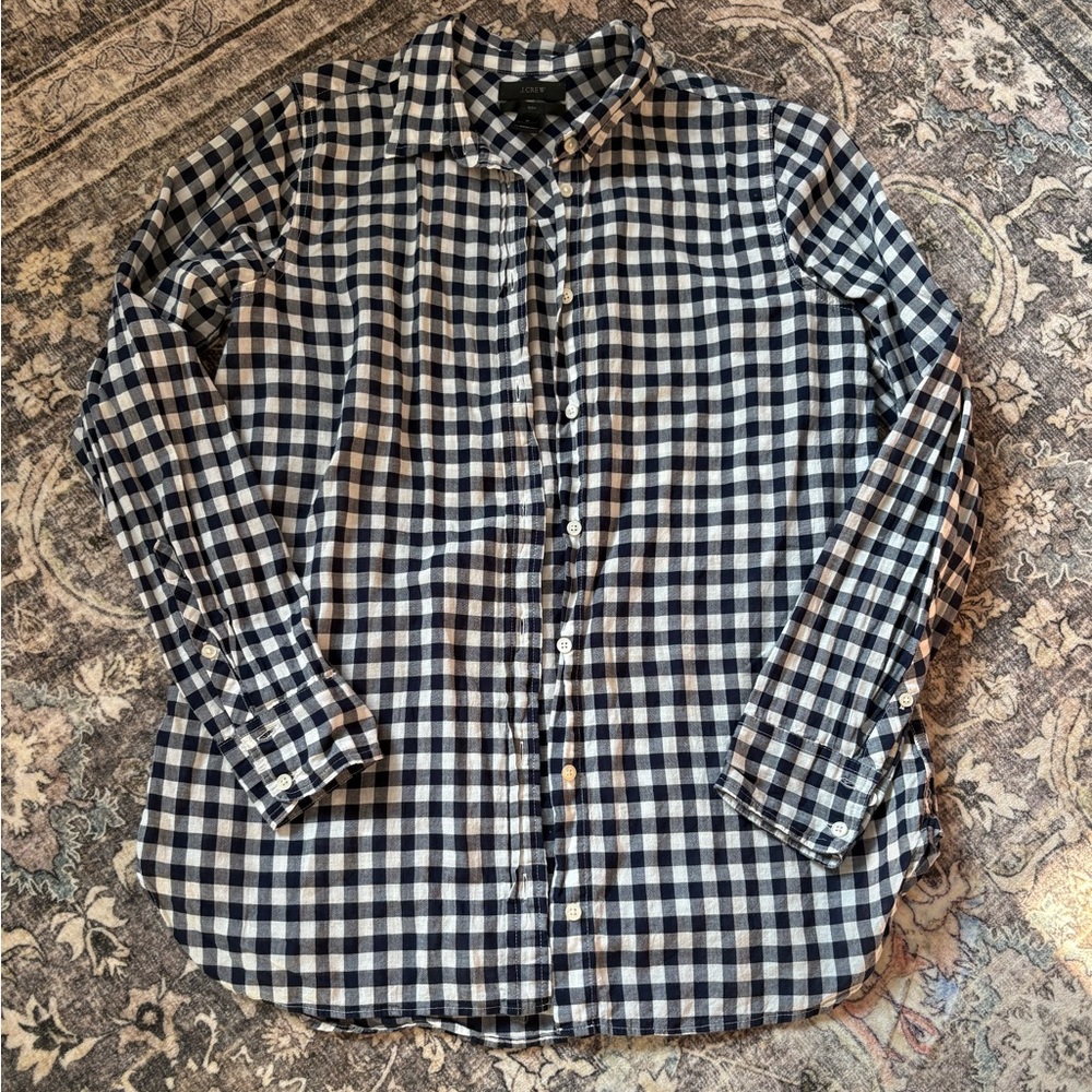J. Crew Navy and White Gingham Shirt
